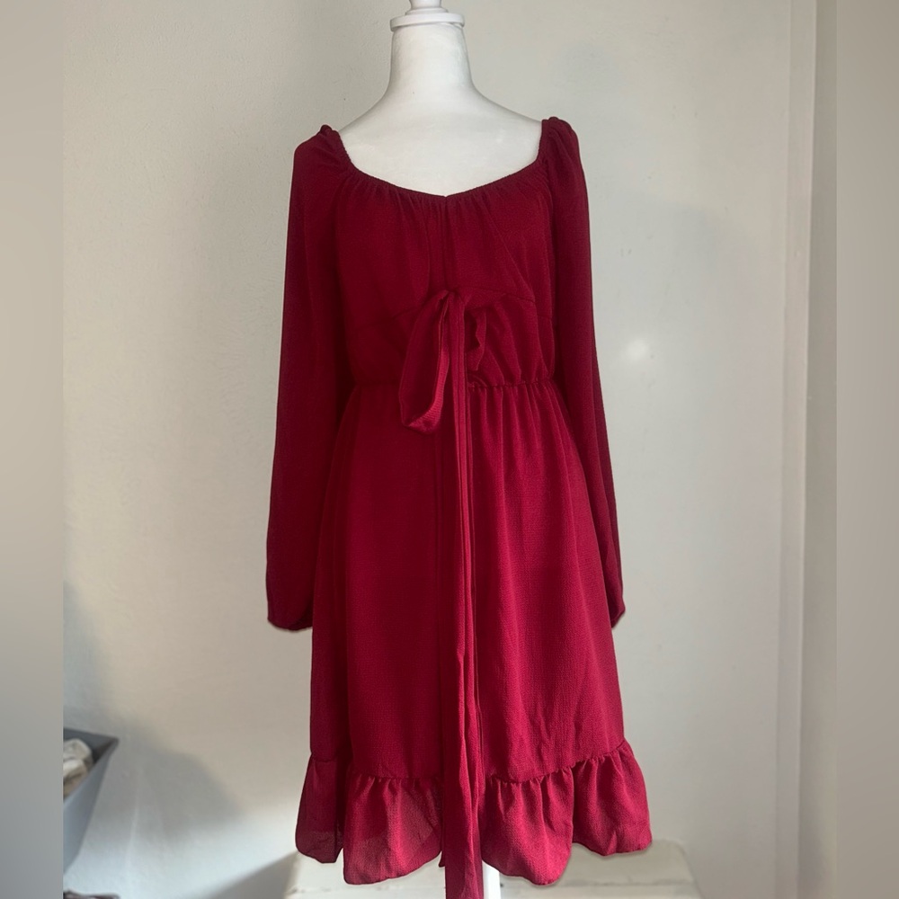 SHEIN Deep Red Long Sleeve Dress